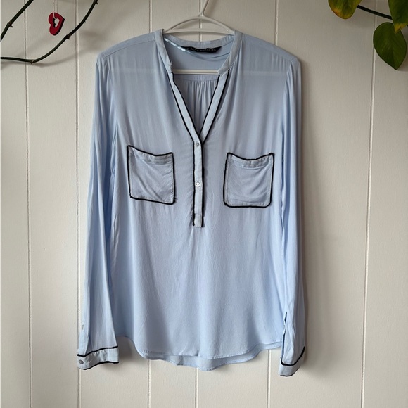 Zara Light Blue Mandarin Collar Blouse | Size XS - Picture 1 of 5